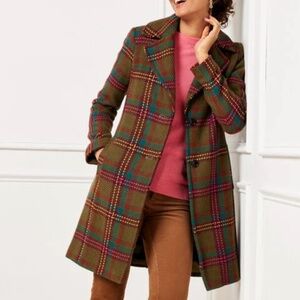 Talbots Wool Blend Olive Green Coat in Plaid | Size: 2X Petite